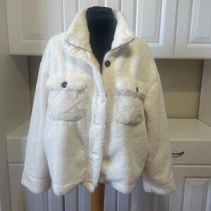 Time and Tru Women Lined Faux Fur Bungee Jacket/ Chest Pockets Cinch Cords XL
